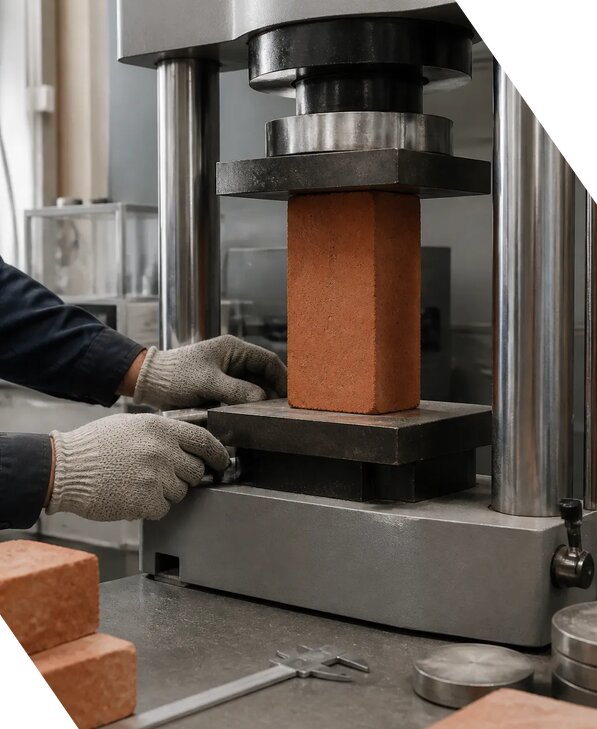 Проверка прочности кирпича в лаборатории в Дагестанских Огнях